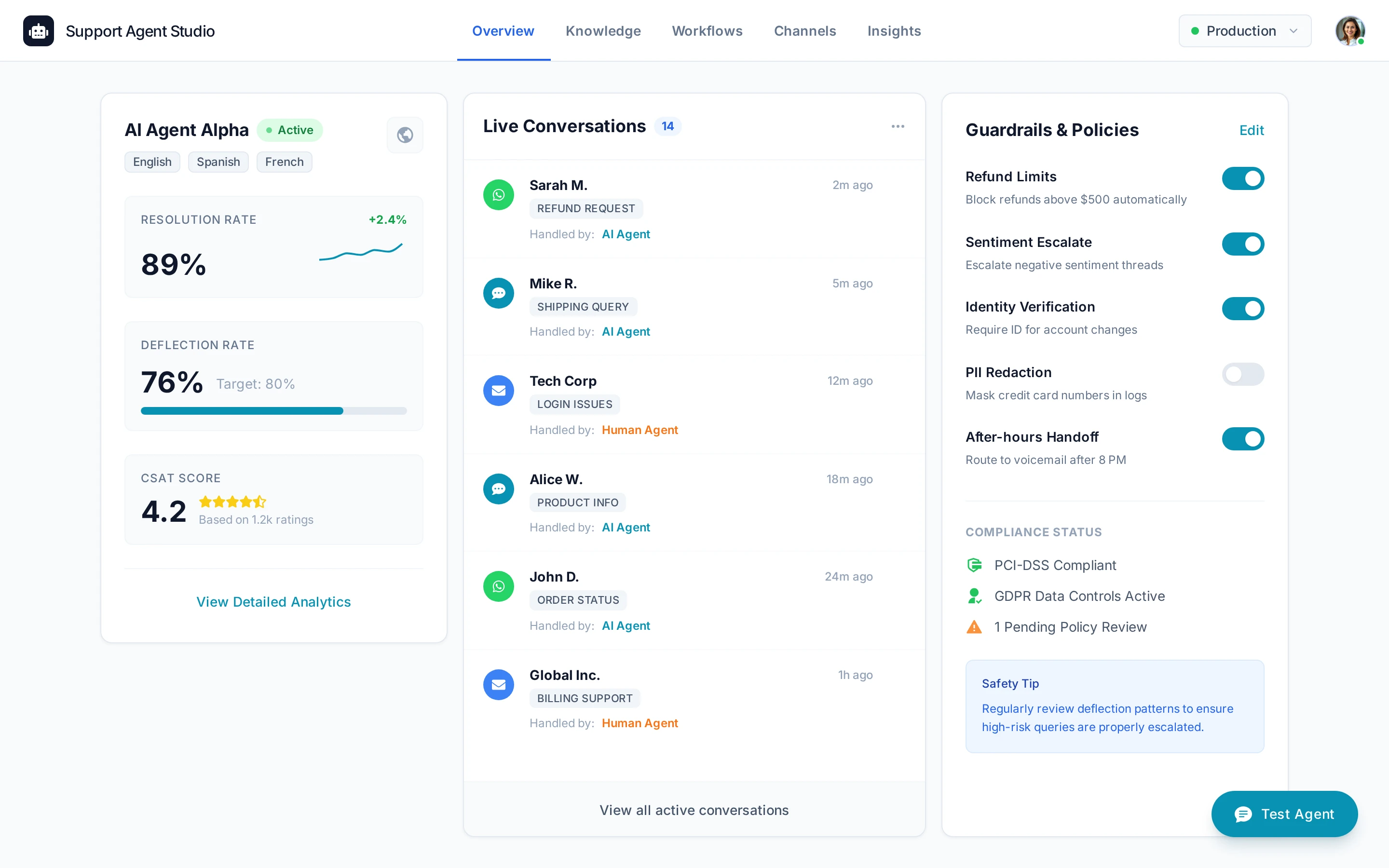 AI Customer Service Agent Admin Console